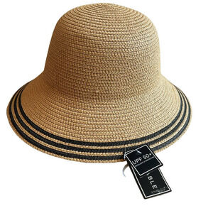 New Magid Hats Brown Black UPF 50+ Striped Straw Sun Hat One Size